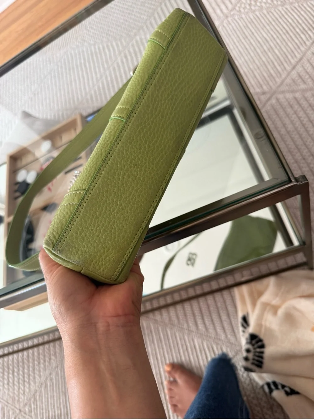 Green Leather Shoulder Bag - Classic Women's Handbag